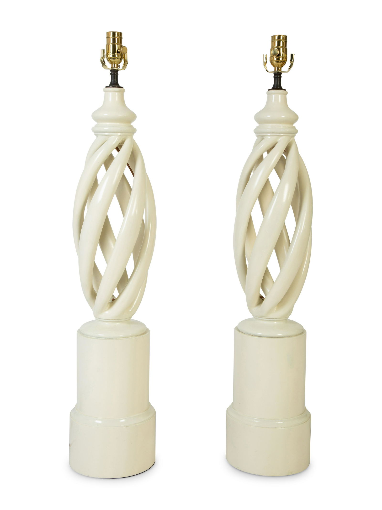 A Pair of Mid-Century Modern White Swirl Lamps (1 of 3)