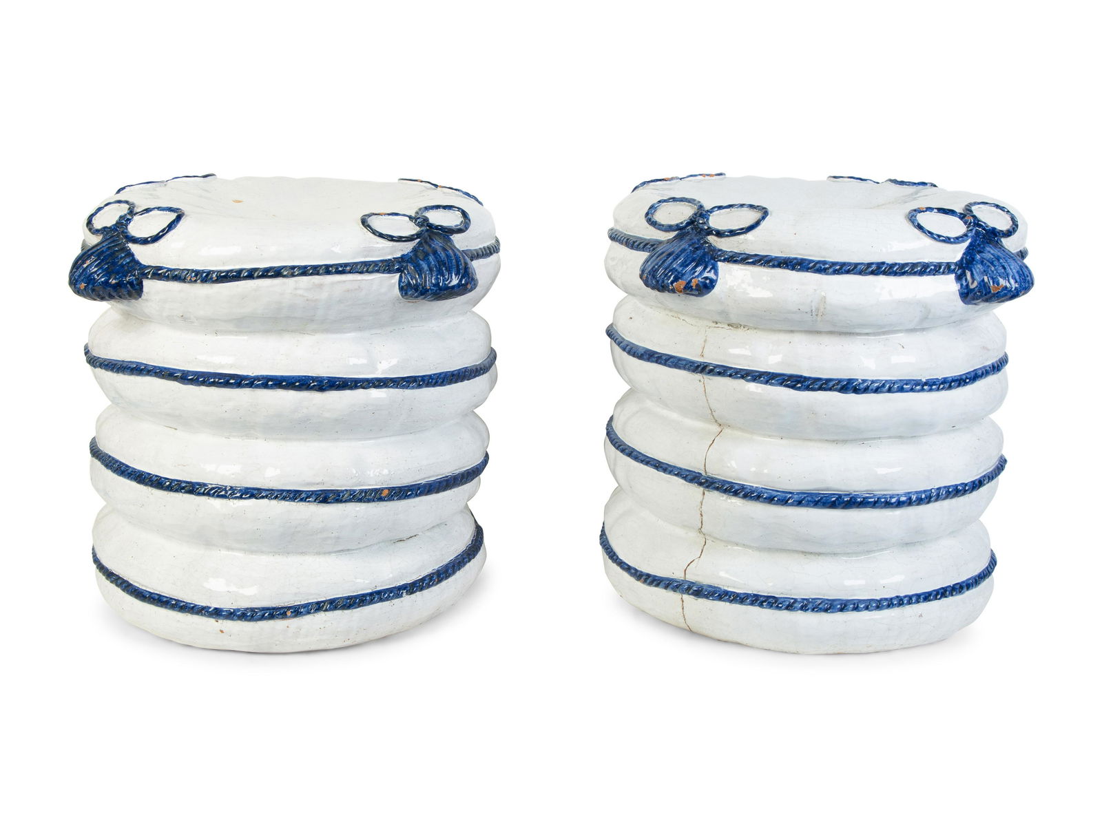 A Pair of Italian Glazed Terracotta Pillow-Form Stools (1 of 3)