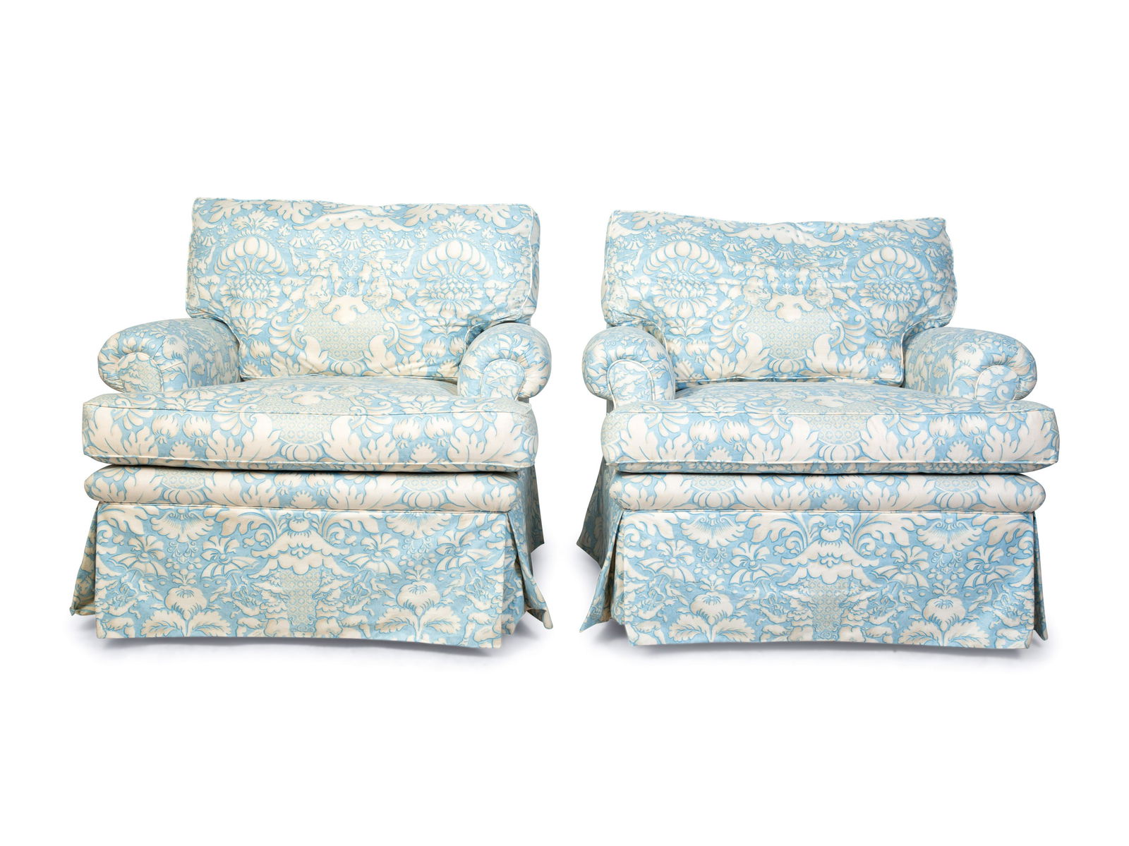 A Pair of Blue and White Upholstered Club Chairs Height (1 of 2)