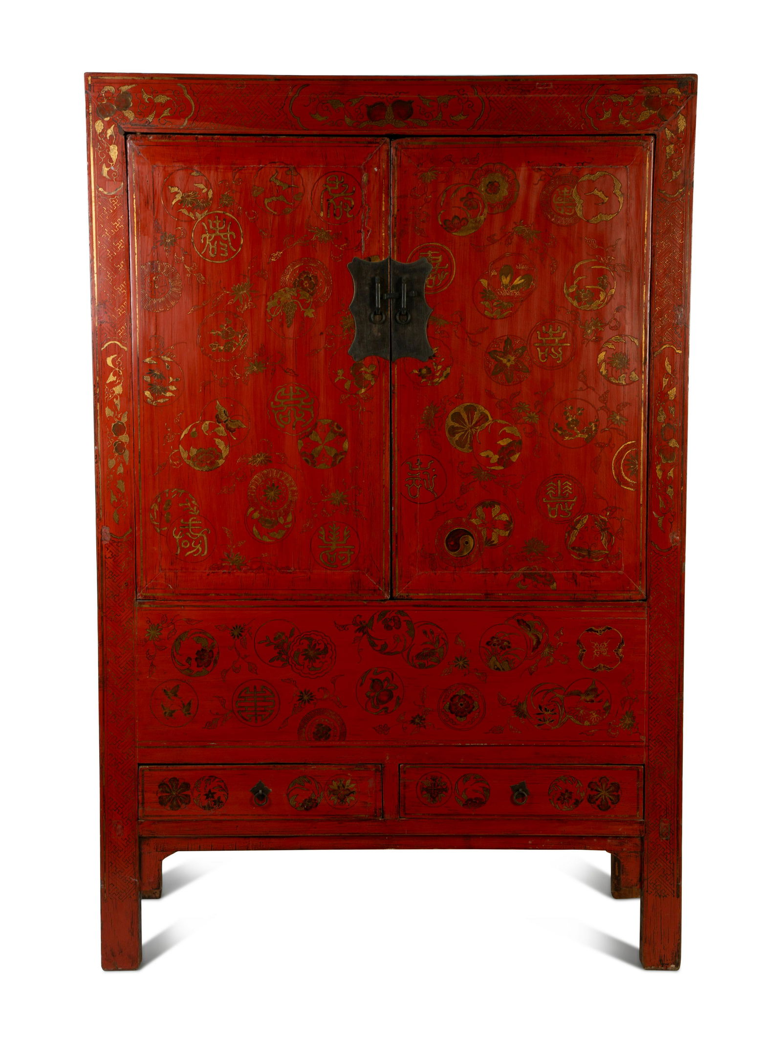 A Chinese Red Lacquer and Parcel Gilt Cabinet Height 74 (1 of 3)