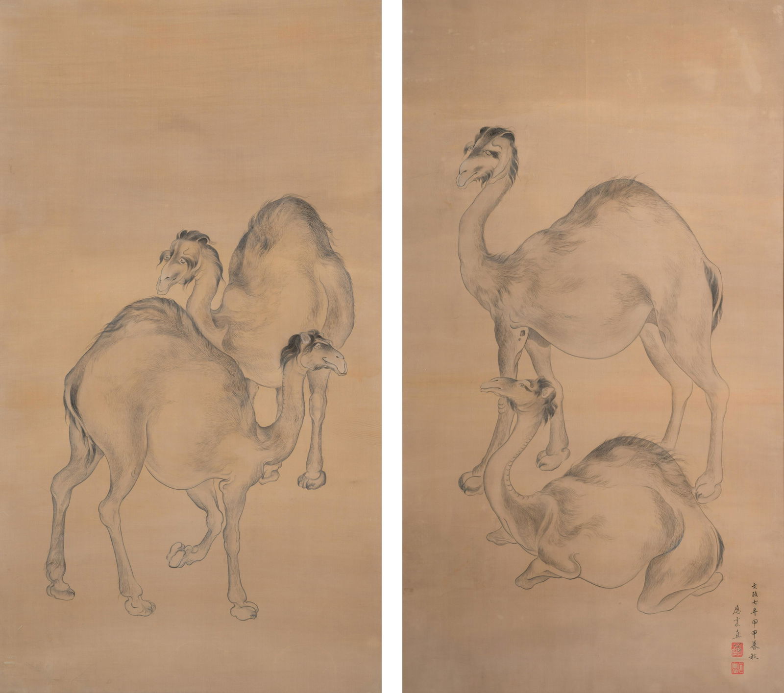 A Pair of Chinese Works on Silk Depicting Camels Framed (1 of 10)