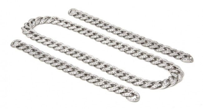 A Set of 18 Karat White Gold and Diamond Convertib: A Set of 18 Karat White Gold and Diamond Convertible Jewelry, Pomellato, consisting of a necklace containing 415 round brilliant cut diamonds weighing approximately 12.45 carats total and two matching