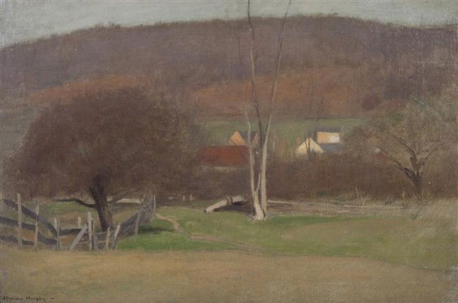 John Francis Murphy, (American, 1853-1921), Distant: John Francis Murphy (American, 1853-1921) Distant Farm oil on canvas signed J. Francis Murphy (lower left) 10 1/2 x 16 inches.