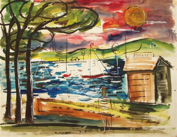 Emerson Woelffer, (American, 1914-2003), Man Near : Emerson Woelffer (American, 1914-2003) Man Near Port, 1937 watercolor signed Emerson S. Woelffer and dated (lower right) 18 3/4 x 24 inches. Property from the Estate of John and Valer