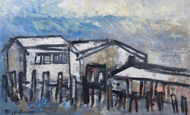 Max Kahn, (American, b. 1903), Deserted Pier: Max Kahn (American, b. 1903) Deserted Pier oil on canvas signed Max Kahn (lower left) 21 1/2 x 35 1/2 inches.