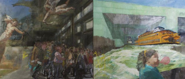 Adam Cvijanovic, (American, b. 1959), Staten Islan: Adam Cvijanovic (American, b. 1959) Staten Island Ferry oil on canvas 48 x 108 inches. Property from the Collection of the Bank of Shorewood, Shorewood, Illinois Provenance: [with] Bess Cutl