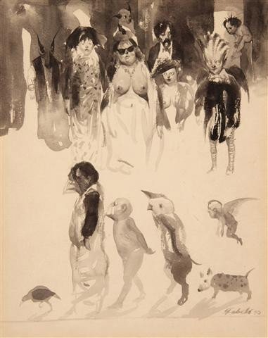 Roberto Fabelo, (Cuban, b. 1950), Creatures, 1990: Roberto Fabelo (Cuban, b. 1950) Creatures, 1990 watercolor signed Fabelo and dated (lower right) 10 1/4 x 8 inches.