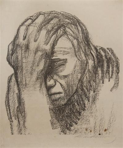 Kathe Kollwitz, (German, 1867-1945), Nachdenkende : Kathe Kollwitz (German, 1867-1945) Nachdenkende Frau lithograph signed Kathe Kollwitz (lower right) 11 1/2 x 10 1/2 inches. Property from the Estate of John and Valere Butterwick, Kew