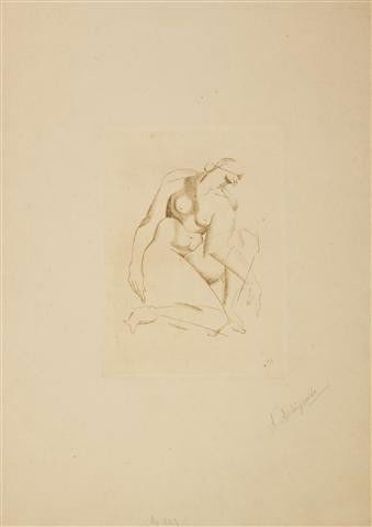 Alexander Archipenko, (American/Ukrainian, 1887-19: Alexander Archipenko (American/Ukrainian, 1887-1964) Kneeling Figure drypoint signed A. Archipenko (lower right) 7 x 5 inches. Property from the Estate of John and Valere Butterwick,