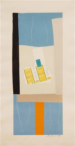 Robert Motherwell, (American, 1915-1991), Harvest : Robert Motherwell (American, 1915-1991) Harvest with Orange Stripe color lithograph with collage edition 39/55, signed (lower right) 30 x 12 inches.