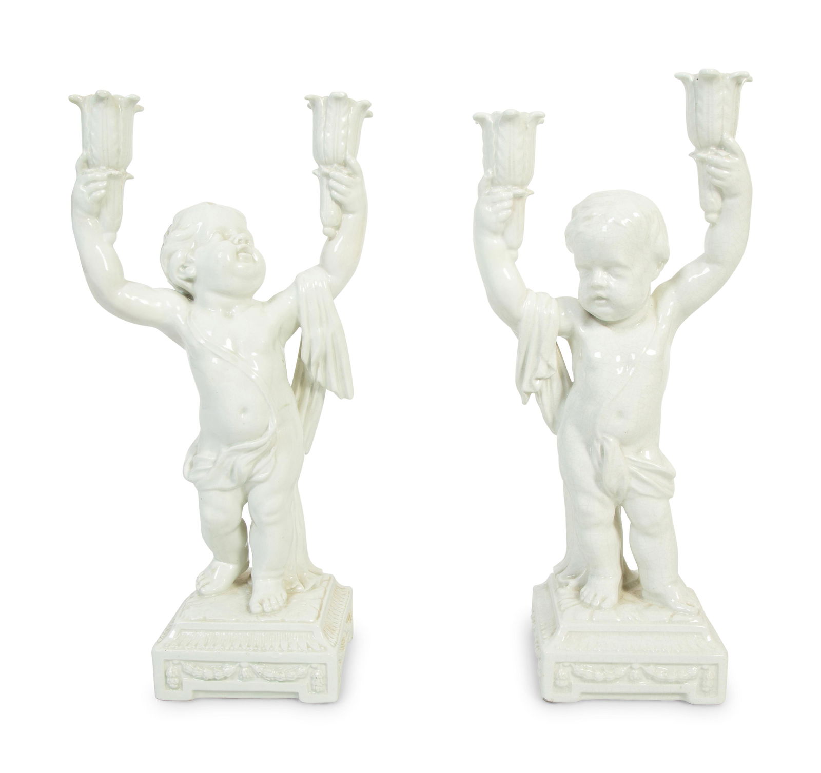 A Pair of Italian Creamware Figural Candelabra Height (1 of 5)