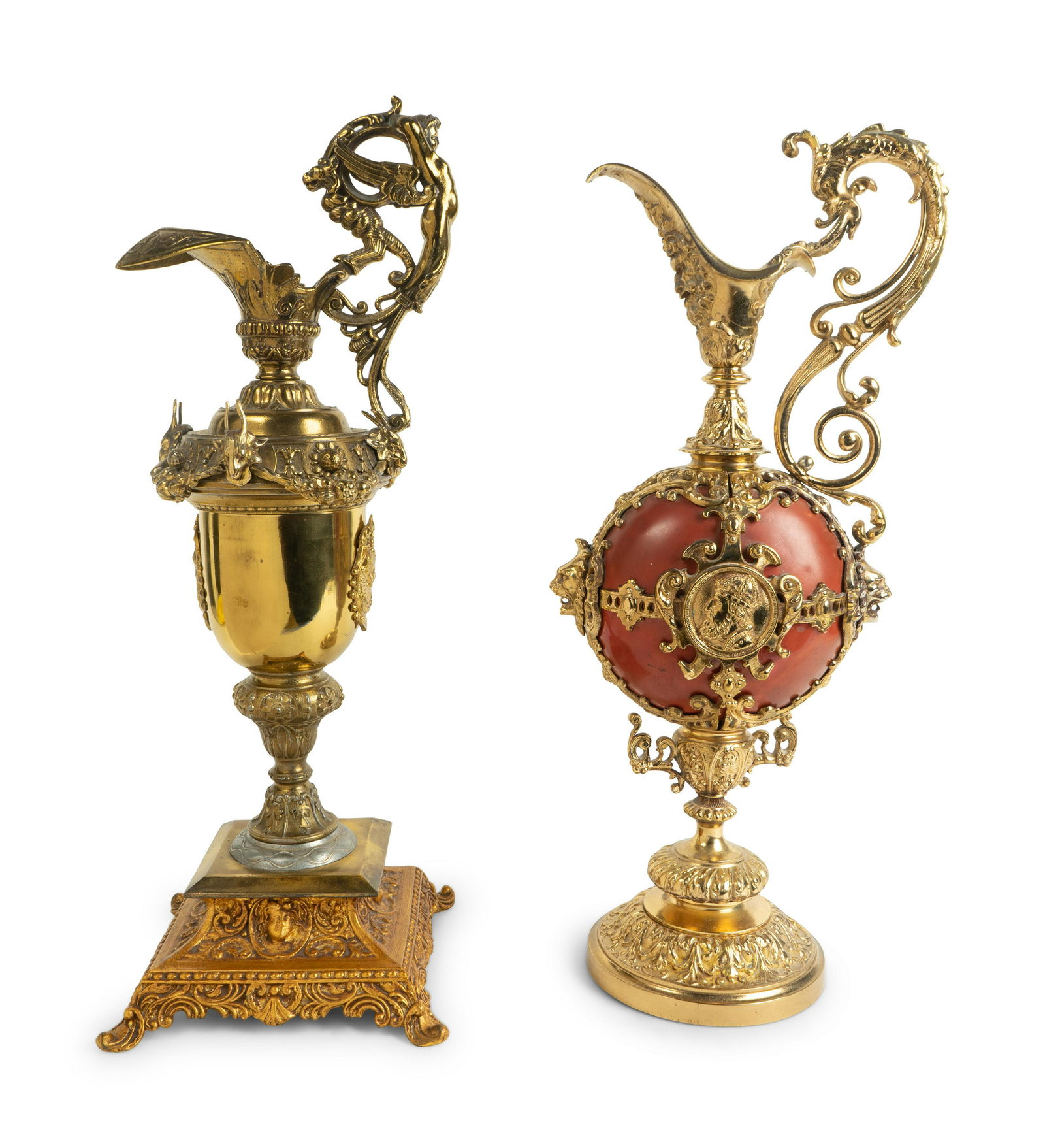 Two Louis XV Style Gilt Metal Mounted Ewers Height of (1 of 4)