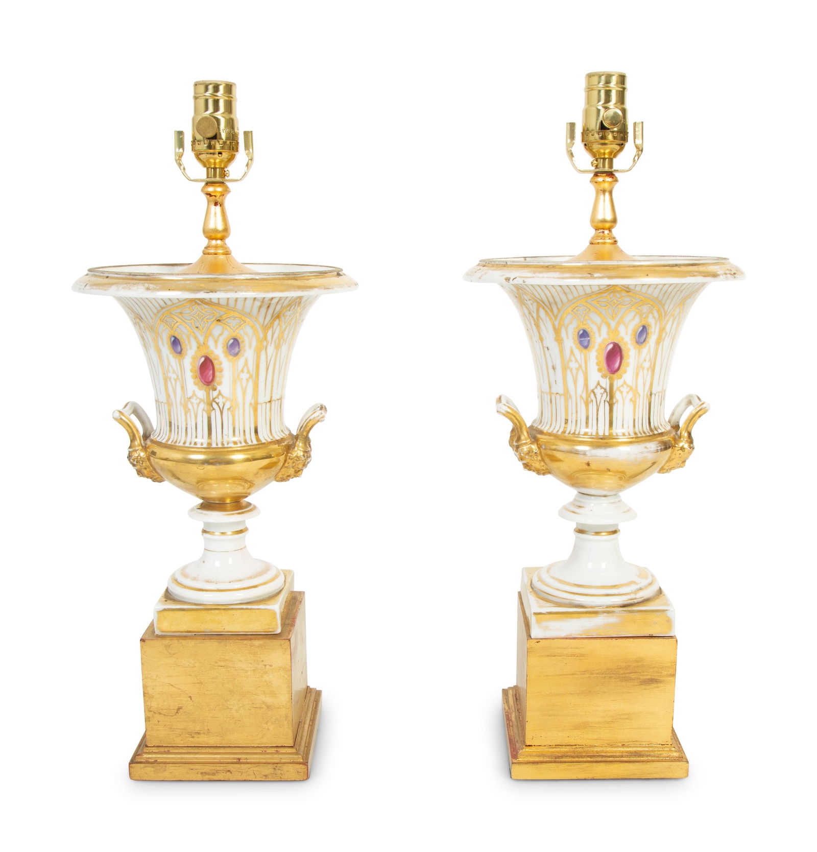 A Pair of Paris Porcelain Urns Mounted as Lamps Height (1 of 4)