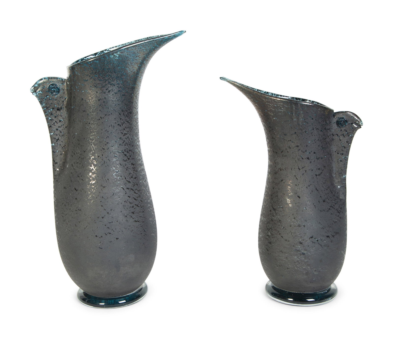 A Graduated Pair of Murano Glass Barbarico: A Graduated Pair of Murano Glass Barbarico Pitchers by Barovier and Toso 20TH CENTURY each marked on base. Height of tallest 12 inches; smaller 10 inches.