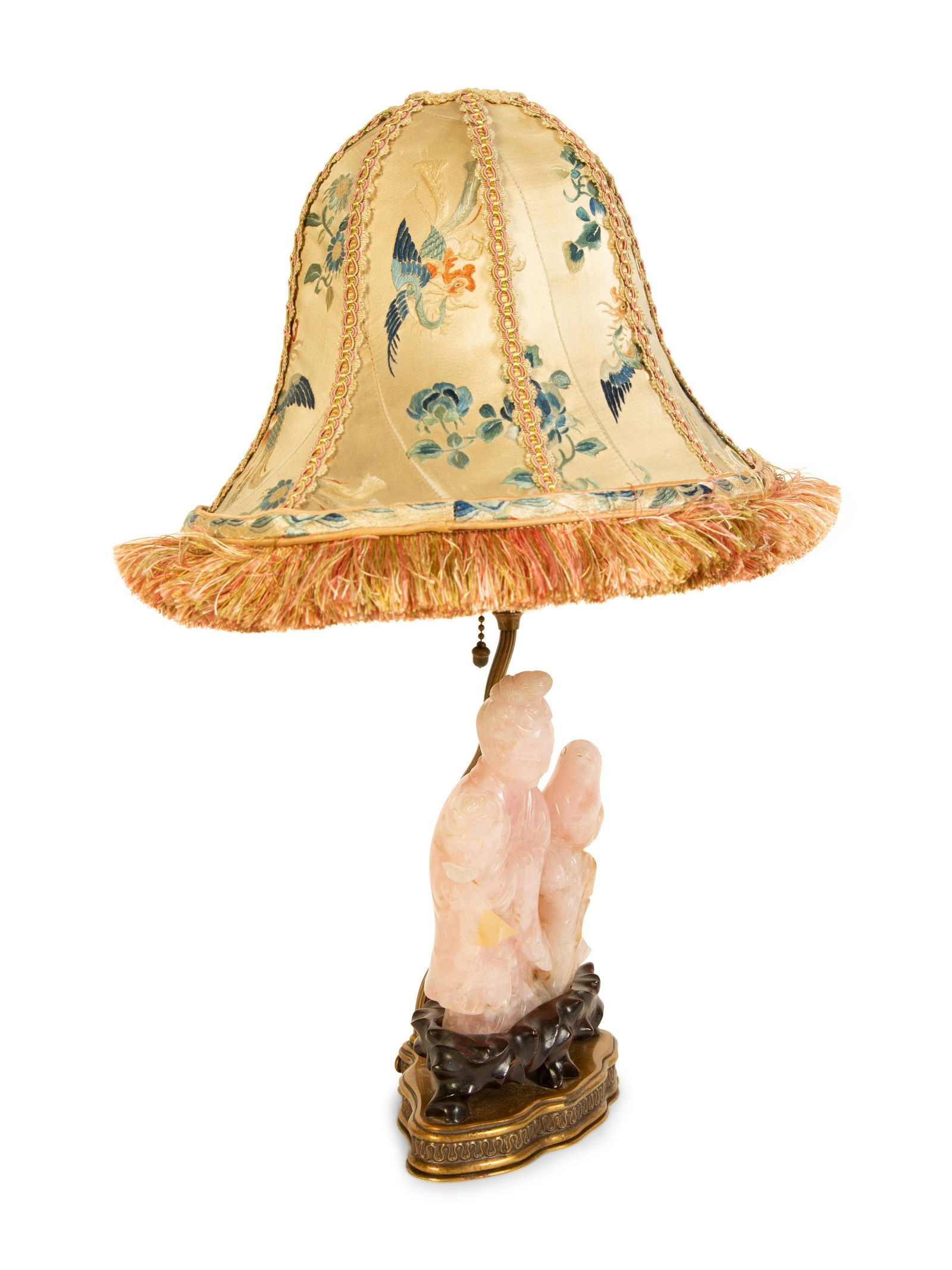 A Chinese Rose Quartz Figural Group Mounted as a Lamp (1 of 3)