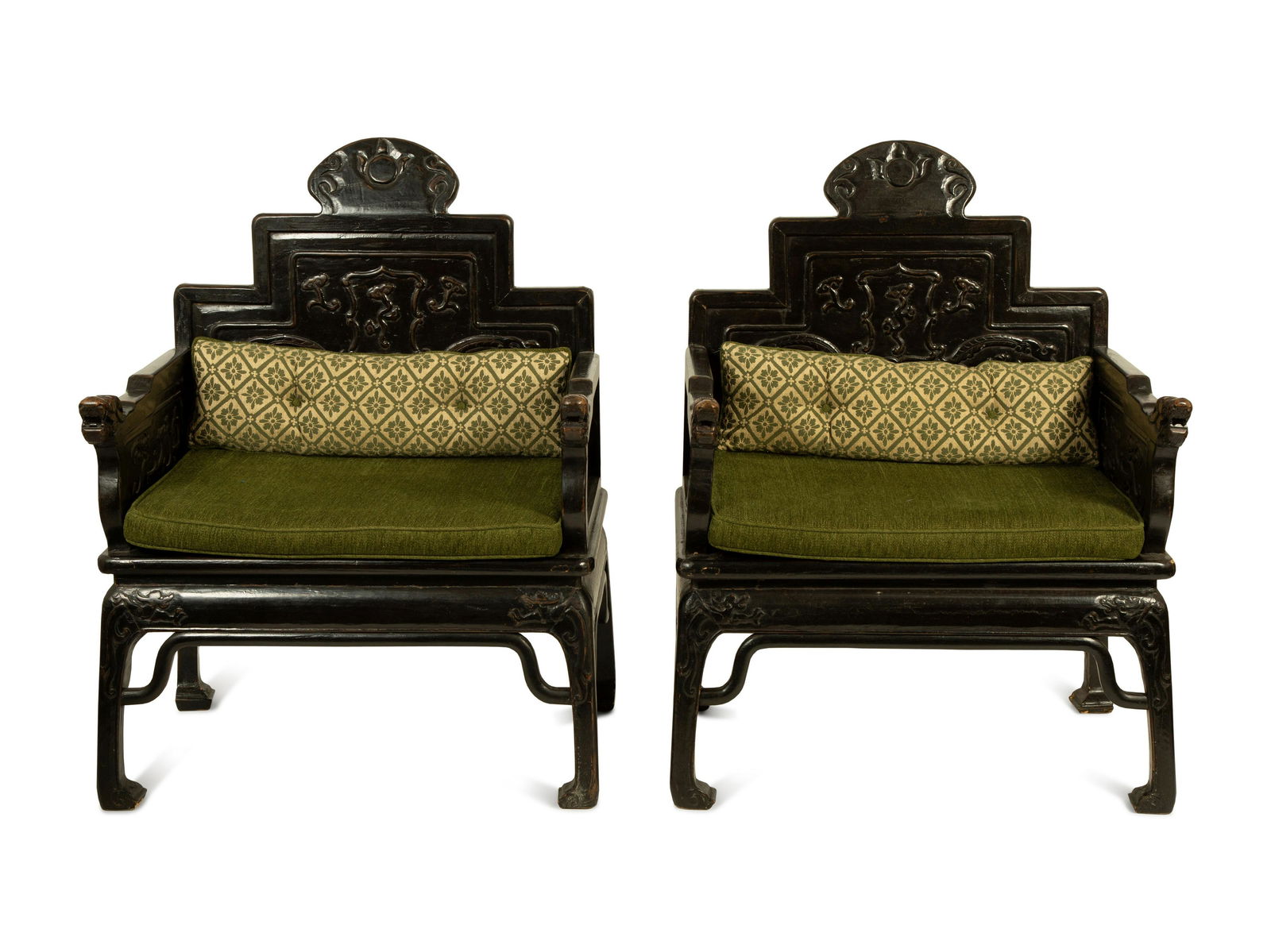 A Pair of Chinese Carved Hardwood Armchairs Height 44 x (1 of 4)