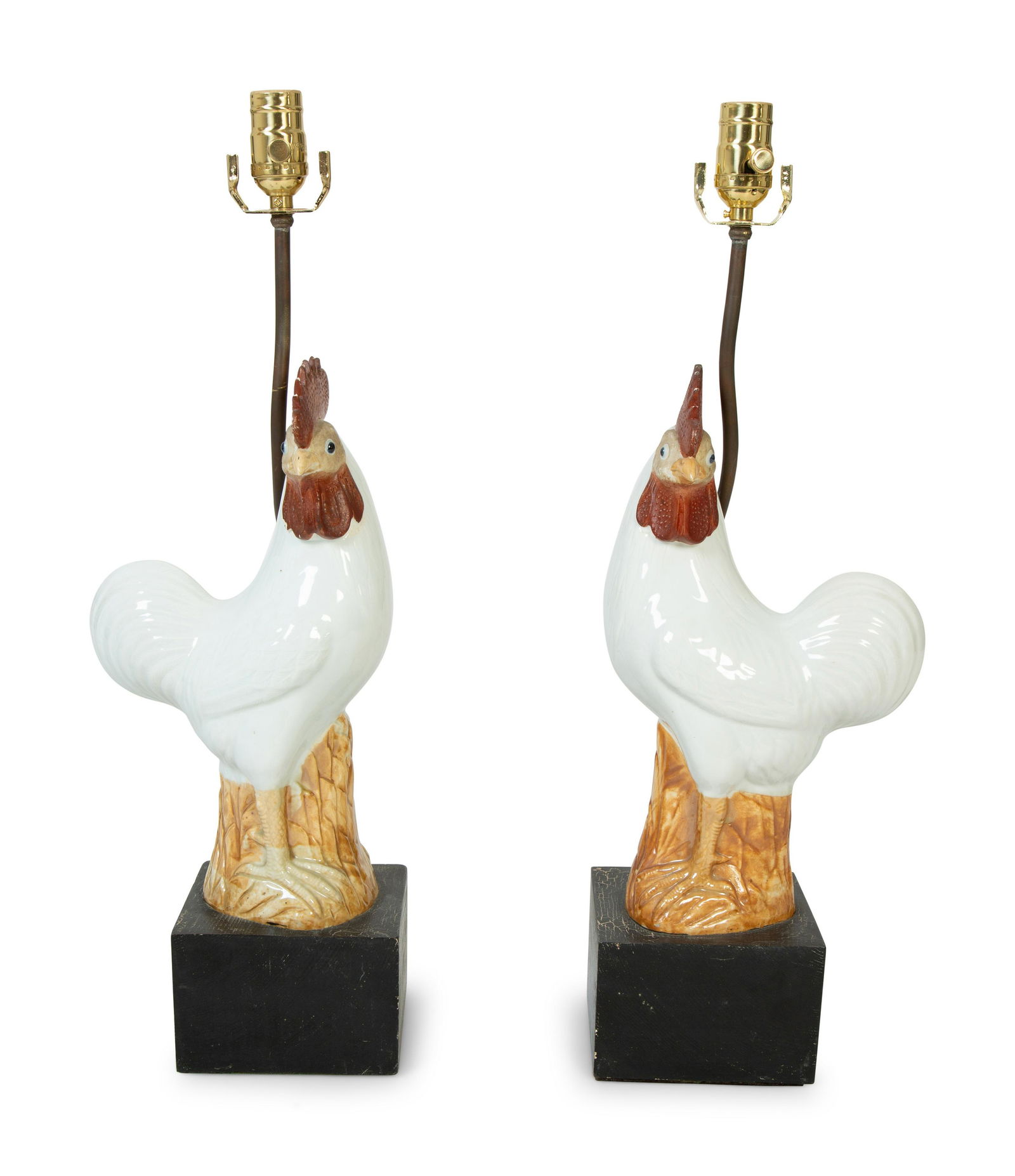 A Pair of Chinese Export Porcelain Roosters Mounted as (1 of 3)