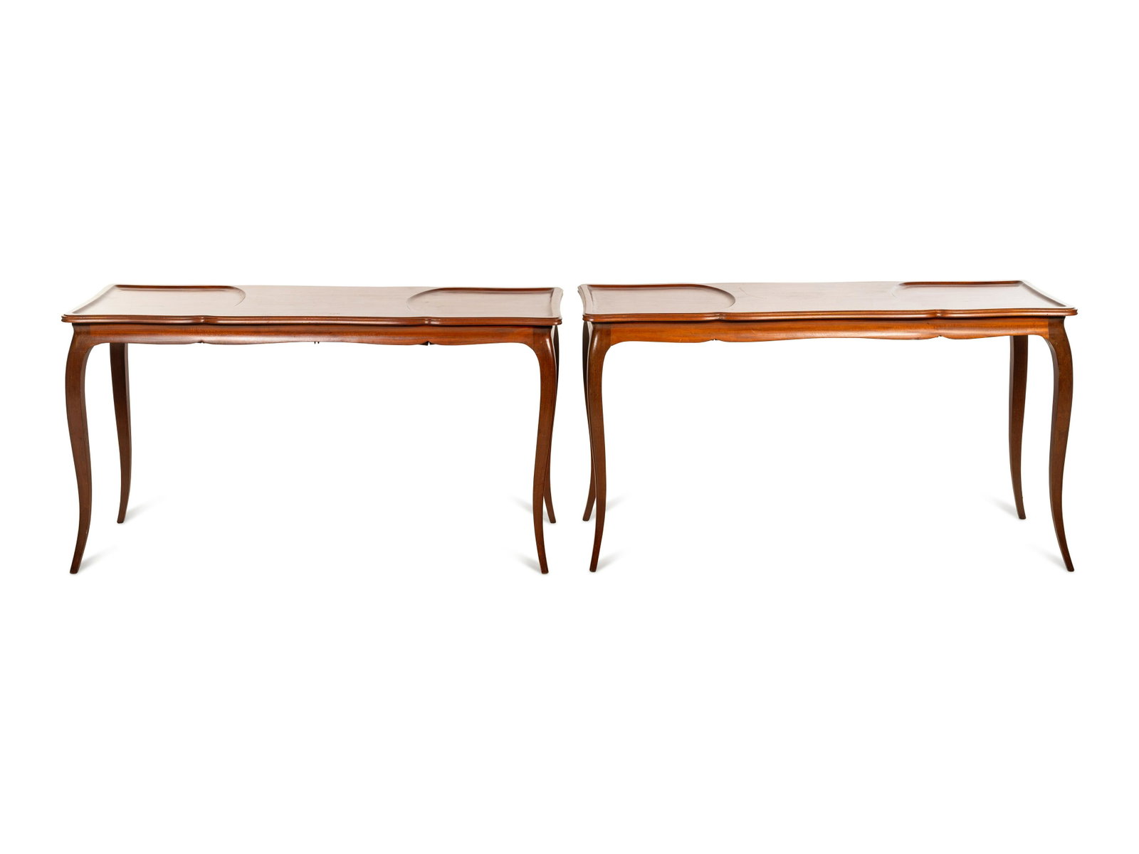 A Pair of Louis XV Mahogany Writing Tables: A Pair of Louis XV Mahogany Writing Tables Circa 1750 Height 25 1/2 x width 47 3/4 x depth 16 3/4 inches.