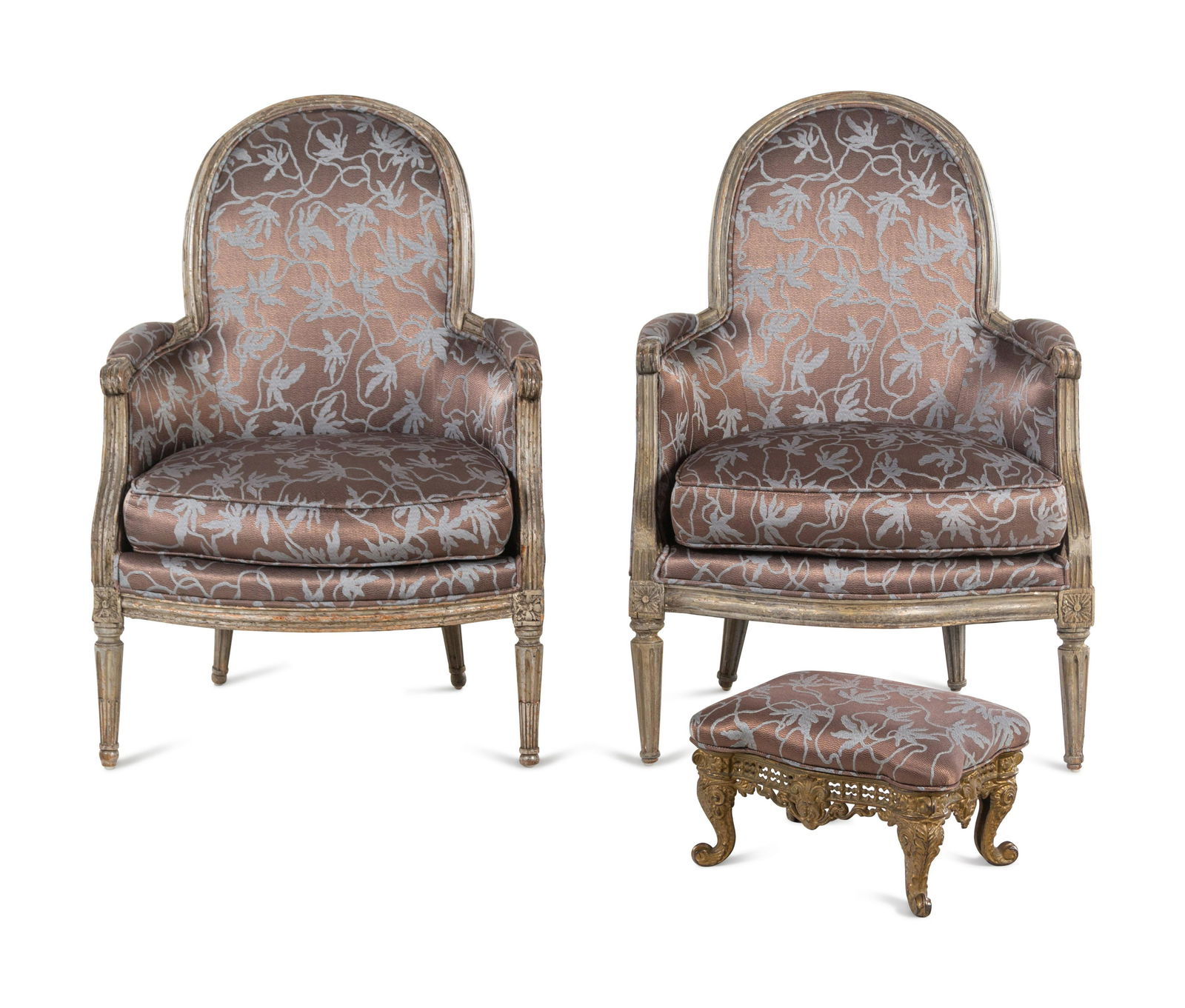 A Pair of Louis XVI Gray-Painted Bergeres and a Gilt (1 of 3)
