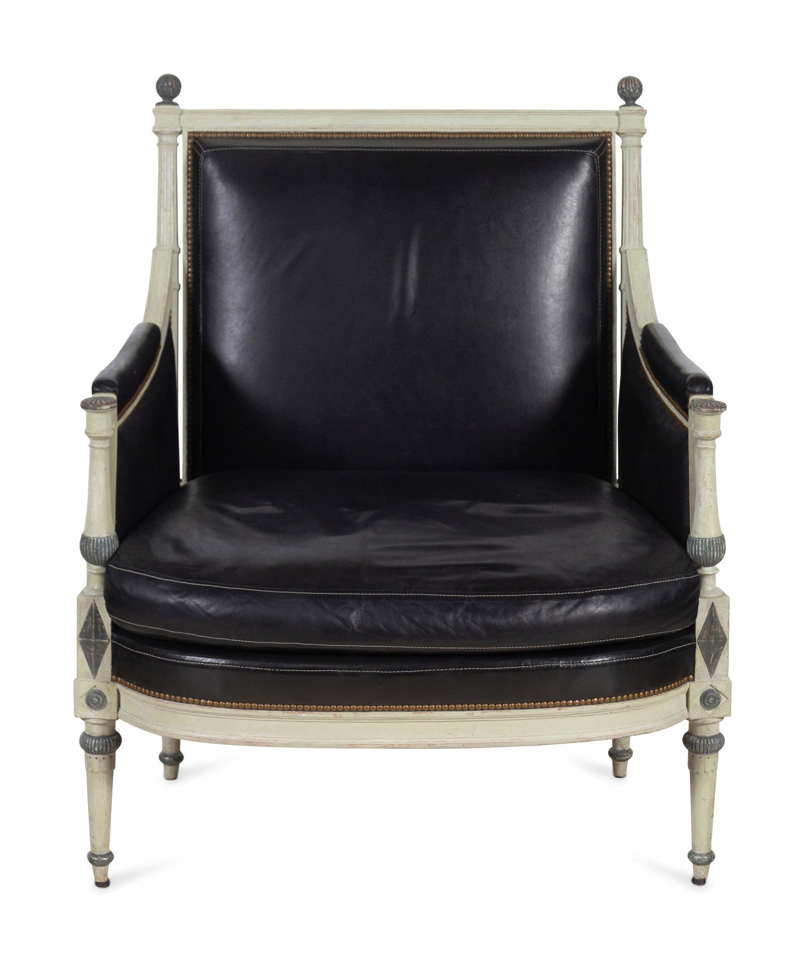 A Directoire White and Gray-Painted Marquise: A Directoire White and Gray-Painted Marquise Circa 1780 Height 37 1/2 x width 30 1/2 x depth 25 inches.