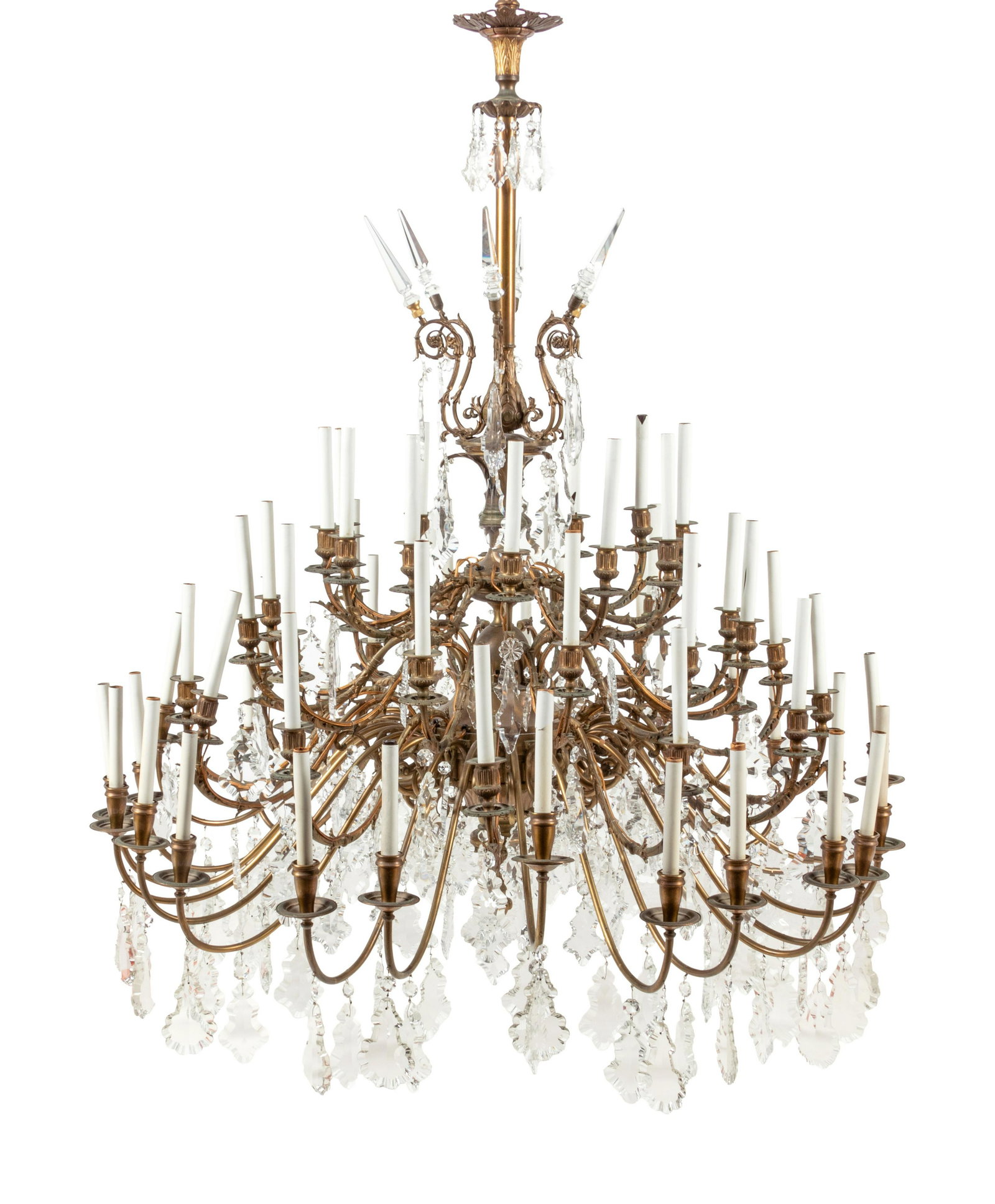 A French Gilt Bronze and Cut Glass Sixty-Light: A French Gilt Bronze and Cut Glass Sixty-Light Chandelier Early 20th Century Height 63 x diameter 52 inches. Provenance: Lawry's The Prime Rib, located in the historic L. Hamilton McCormick Mansion, C
