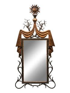 A French Gilt Metal and Iron Mirror After Gilbert: A French Gilt Metal and Iron Mirror After Gilbert Poillerat (French, 1902-1988) Circa 1970 Height 63 x width 29 inches.