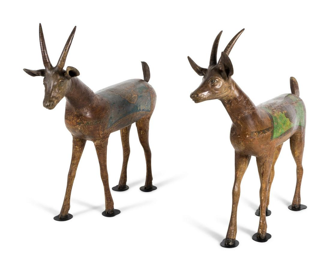 A Pair of Indian Painted Wood Models of Deer (1 of 7)