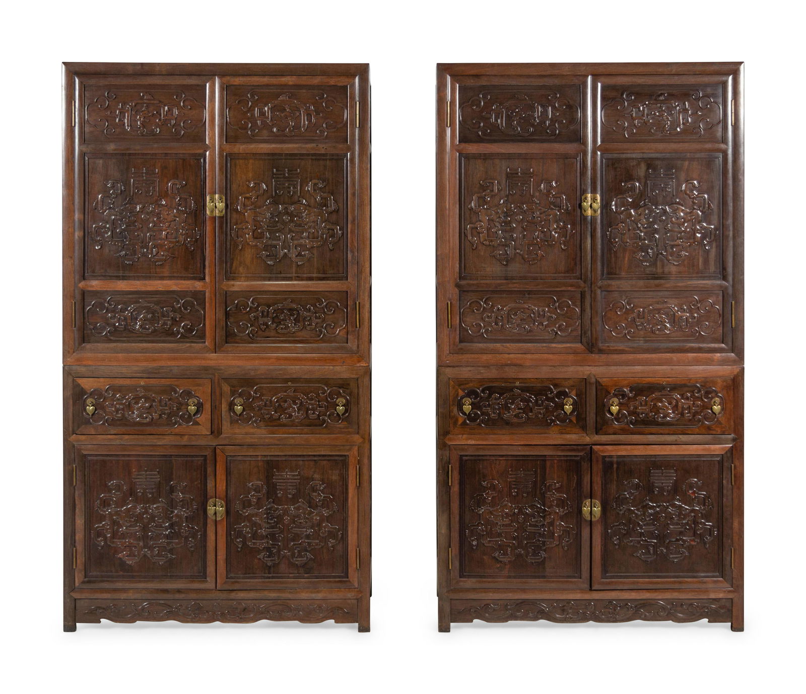 A Pair of Chinese Export Carved Hardwood Cabinets (1 of 5)