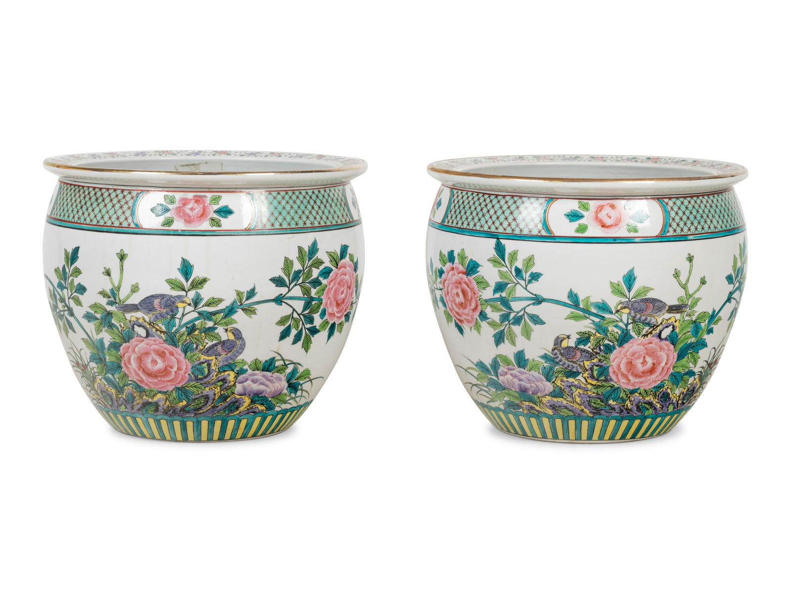 A Pair of Chinese Export Enameled Porcelain Jardinieres (1 of 5)