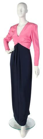 A Bill Blass Pink and Blue Silk Evening Gown,: A Bill Blass Pink and Blue Silk Evening Gown, with V-neck. Labeled: Bill Blass. Property of a Lady New York City, New York