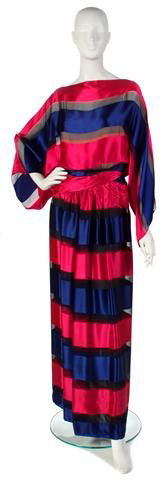 A Bill Blass Red and Blue Silk Evening Gown.: A Bill Blass Red and Blue Silk Evening Gown. Labeled: Bill Blass. Property of a Lady New York City, New York