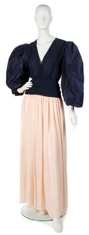 A Bill Blass Navy and Pink Silk Evening Ensemble,: A Bill Blass Navy and Pink Silk Evening Ensemble, with large taffeta sleeves. Labeled: Bill Blass. Property of a Lady New York City, New York