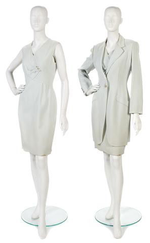 A Bill Blass Blue Crepe Dress,: A Bill Blass Blue Crepe Dress, with matching jacket. Labeled: Bill Blass. Property of a Lady New York City, New York