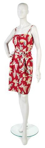 An Ungaro Red Cotton Butterfly Dress.: An Ungaro Red Cotton Butterfly Dress. Labeled: Emanuel Ungaro. Property of a Lady New York City, New York