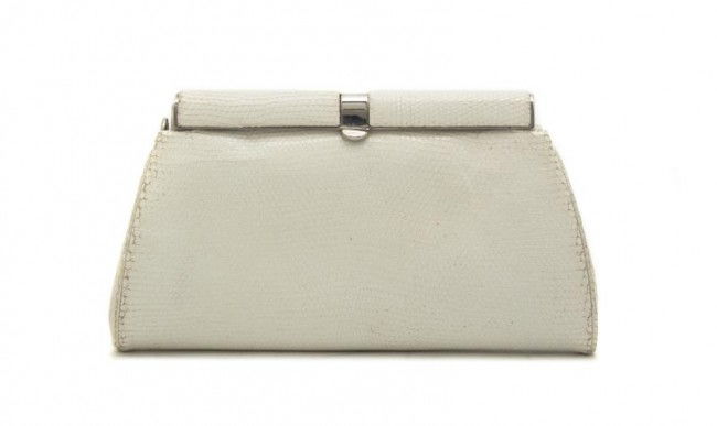 A Judith Leiber Cream Lizardskin Clutch. 7 1/2 x 4: A Judith Leiber Cream Lizardskin Clutch. Stamped: Judith Leiber. 7 1/2 x 4 1/2 inches. Property from the Collection of Beverly B. Bernstein, Washington, D.C.