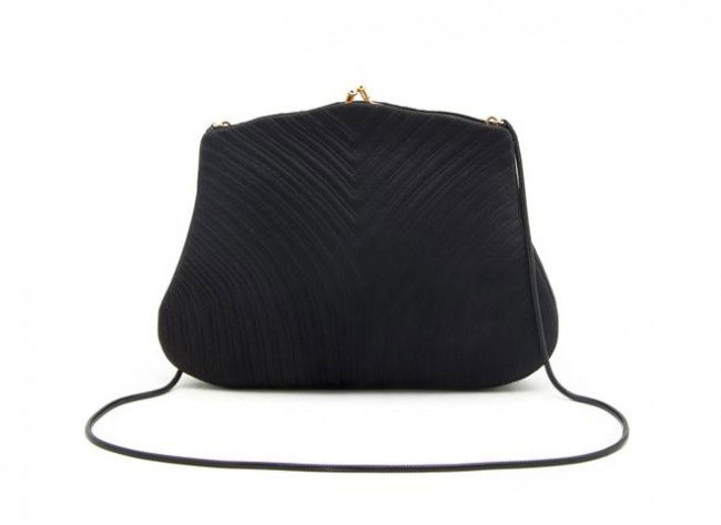 A Judith Leiber Black Silk Evening Bag, 8 1/2 x 6: A Judith Leiber Black Silk Evening Bag, with black chain strap. Stamped: Judith Leiber. 8 1/2 x 6 inches. Property from the Collection of Beverly B. Bernstein, Washington, D.C.