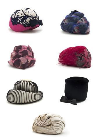 A Group of Christian Dior Hats,: A Group of Christian Dior Hats, 6 total. Labeled: Christian Dior. Together with an Adolfo hat. Property from the Di Santacroce Collection, Palm Beach, Florida