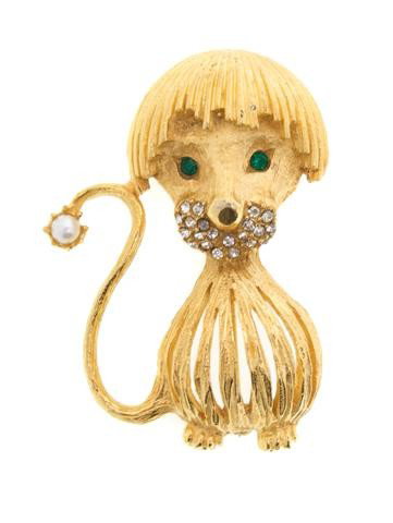 A Hattie Carnegie Goldtone Poodle Brooch.: A Hattie Carnegie Goldtone Poodle Brooch. Stamped: Hattie Carnegie. Property from the Di Santacroce Collection, Palm Beach, Florida