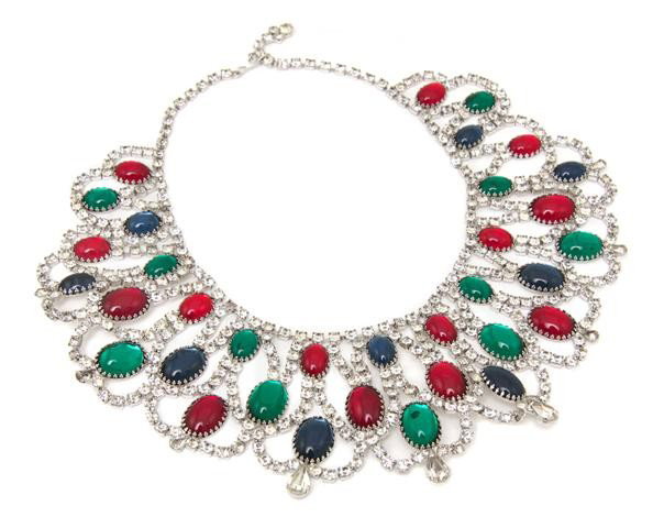 A Multicolor Glass and Rhinestone Bib Necklace.: A Multicolor Glass and Rhinestone Bib Necklace. probably Kenneth Jay Lane.