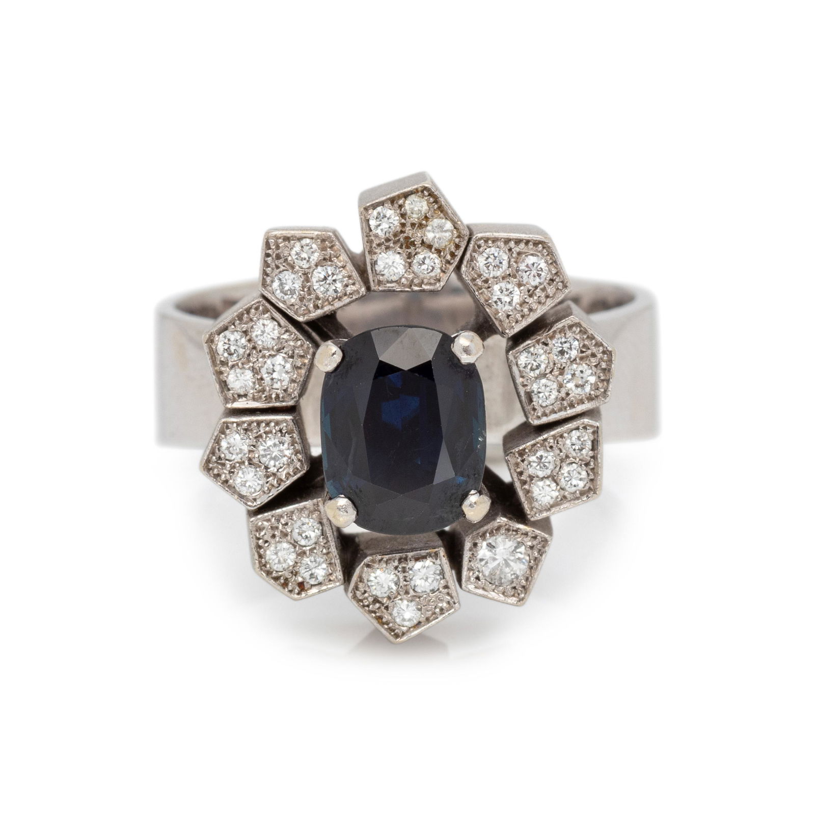 SYNTHETIC SAPPHIRE AND DIAMOND RING (1 of 4)