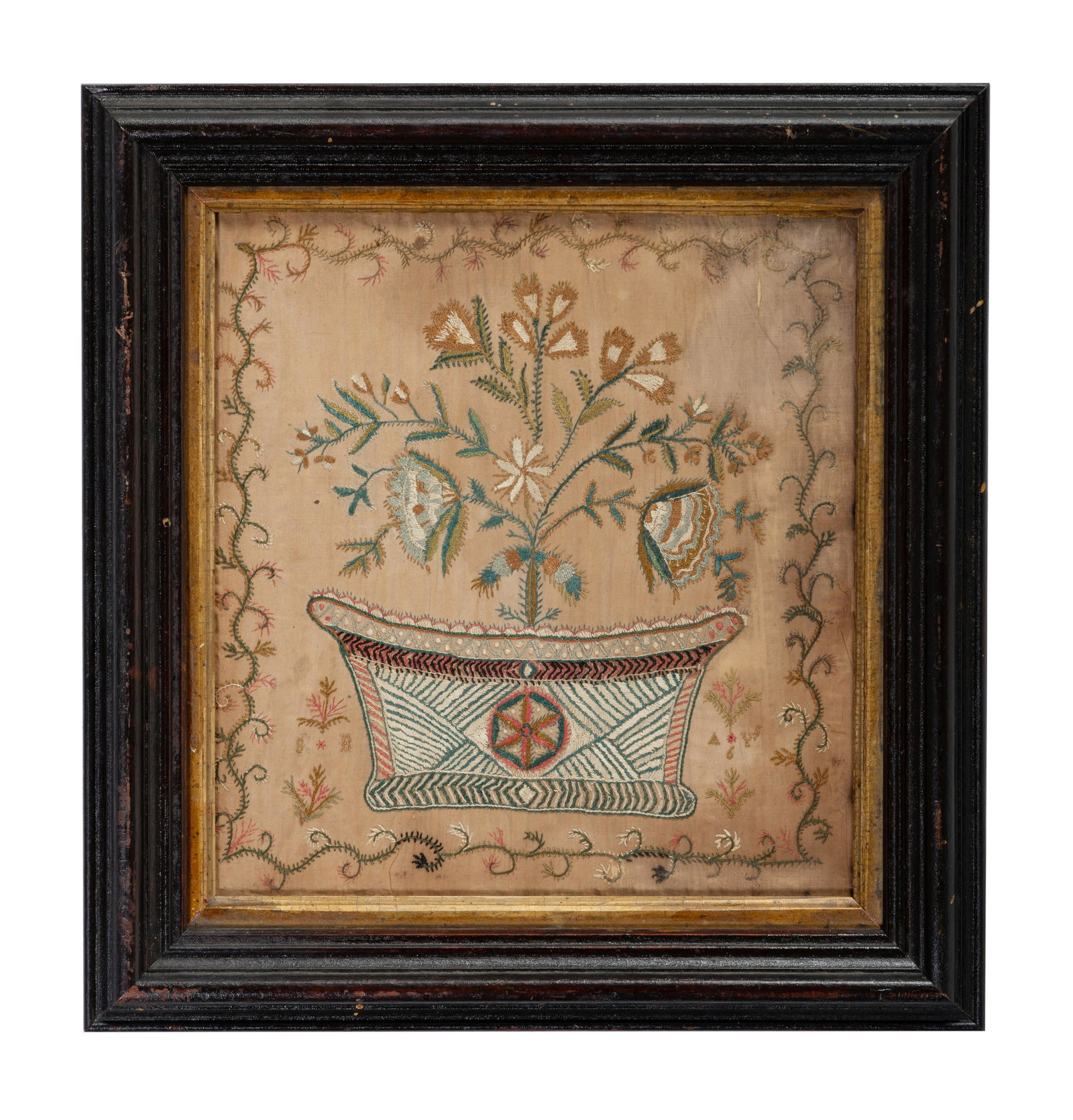 A Silkwork Embroidered Floral Picture (1 of 2)