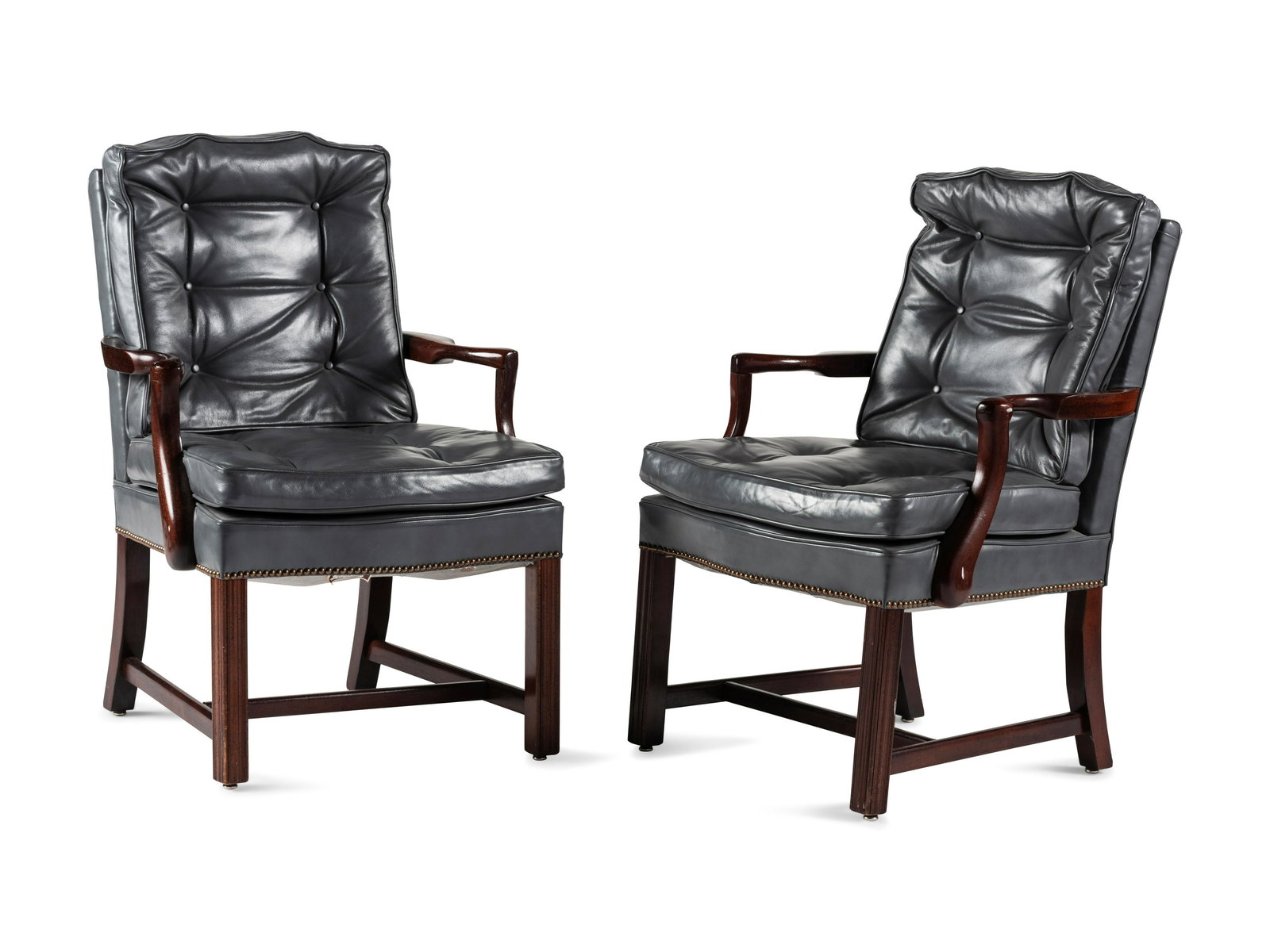 Two Regency Style Blue Leather Upholstered Chairs (1 of 1)