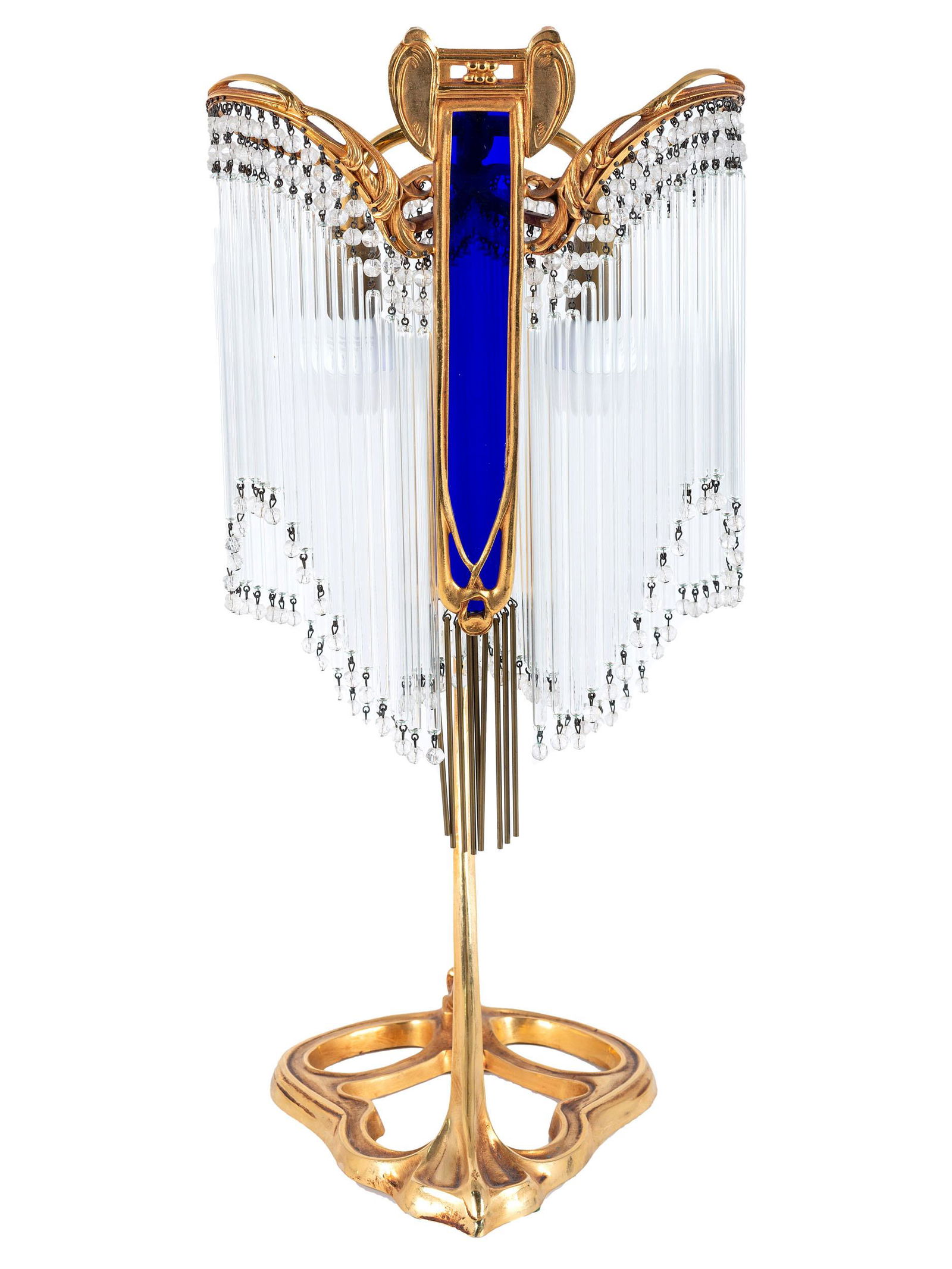 An Art Nouveau Gilt Metal and Glass Table Lamp, after: An Art Nouveau Gilt Metal and Glass Table Lamp, after Hector Guimard French, 20th Century Height 23 1/4 inches.
