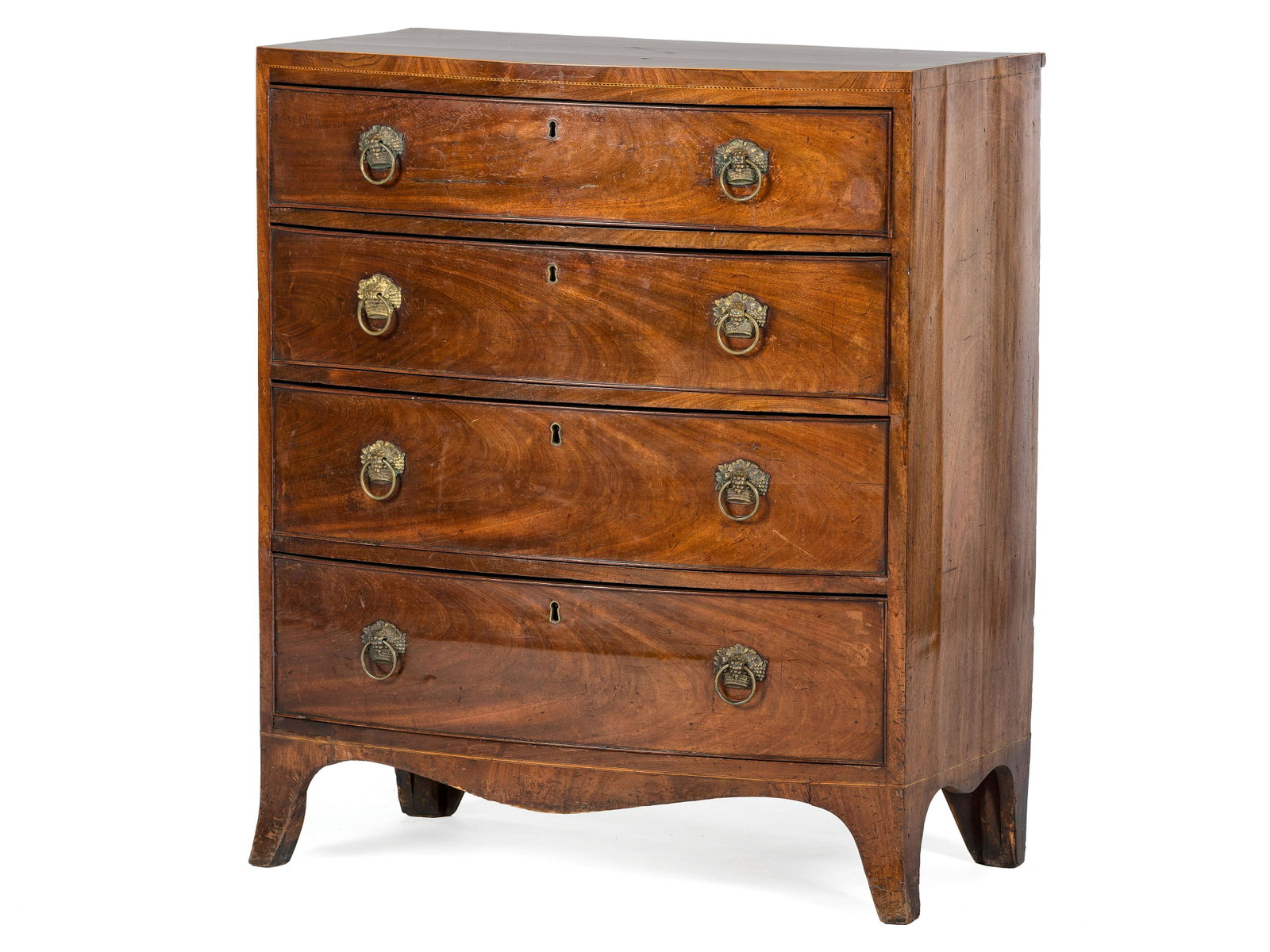 A Georgian Inlaid Bowfront Chest of Drawers: A Georgian Inlaid Bowfront Chest of Drawers Late 18th/Early 19th Century Height 35 1/2 x width 30 1/2 x depth 17 3/4 inches. Property from the Collection of Maria Perry, Lexington, Kentucky