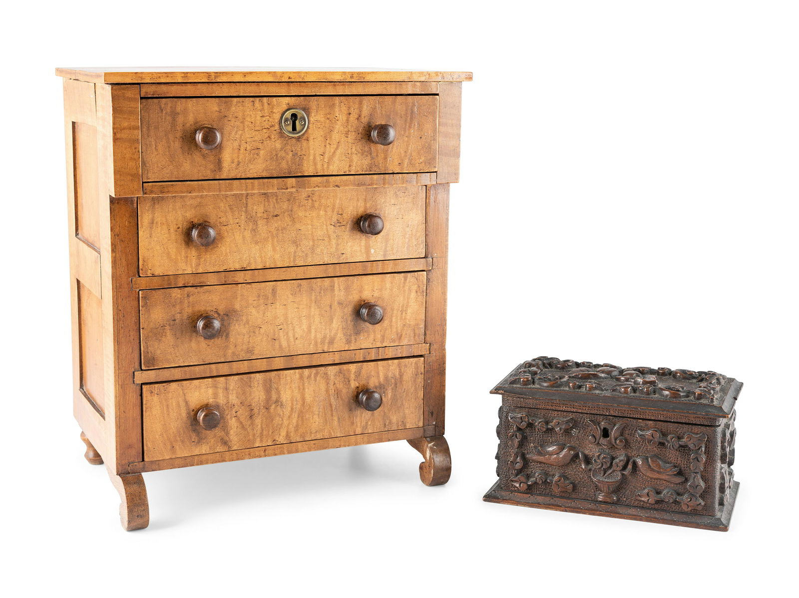 A Miniature Classical Chest of Drawers and Carved Box (1 of 4)