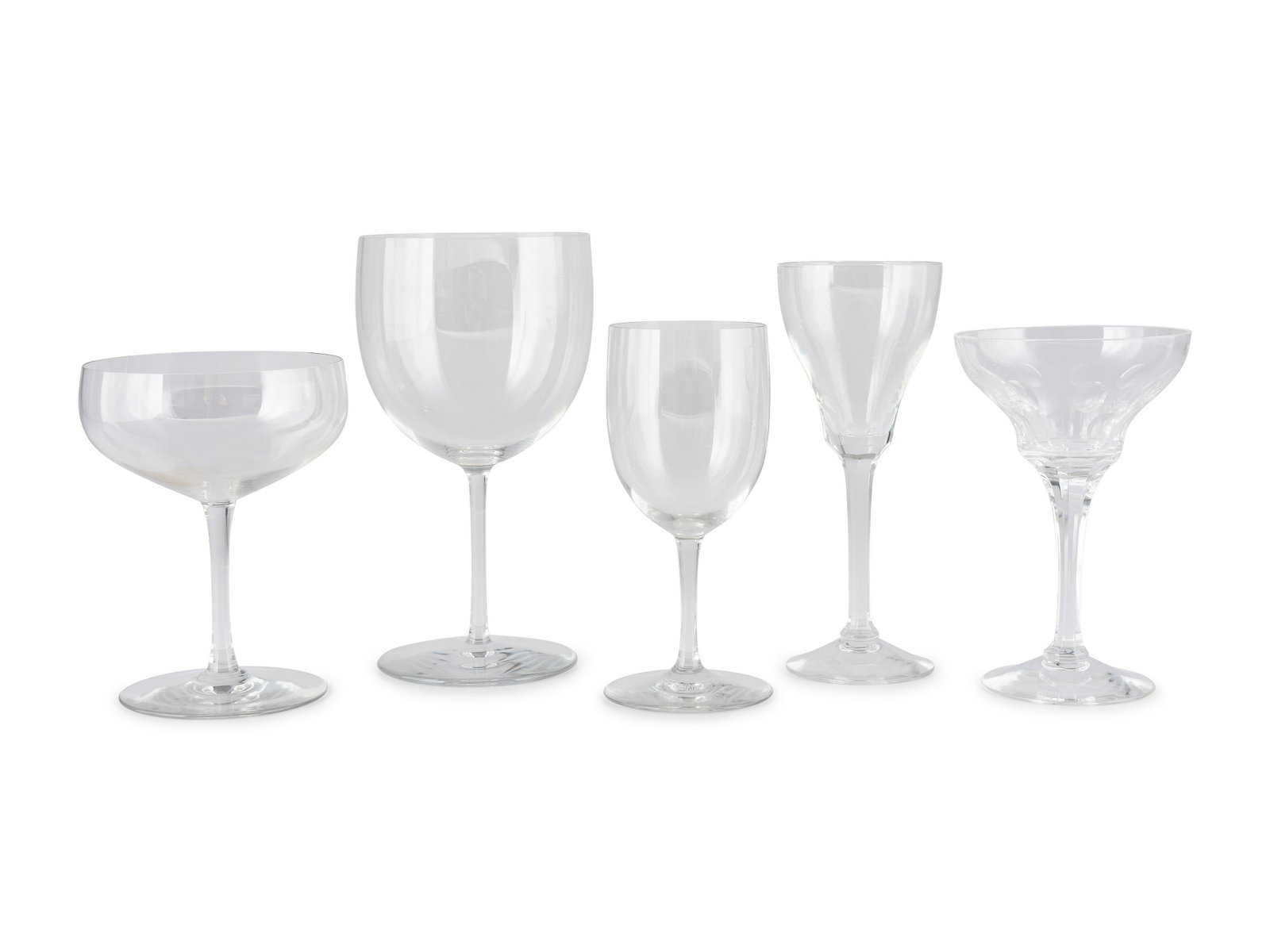 A Group of Baccarat and Other Crystal Stemware: A Group of Baccarat and Other Crystal Stemware 20th Century 59 pieces total, comprising eight water goblets, seven champagnes, two claret wine glasses, six port wine glasses, five sherry glasses, nine