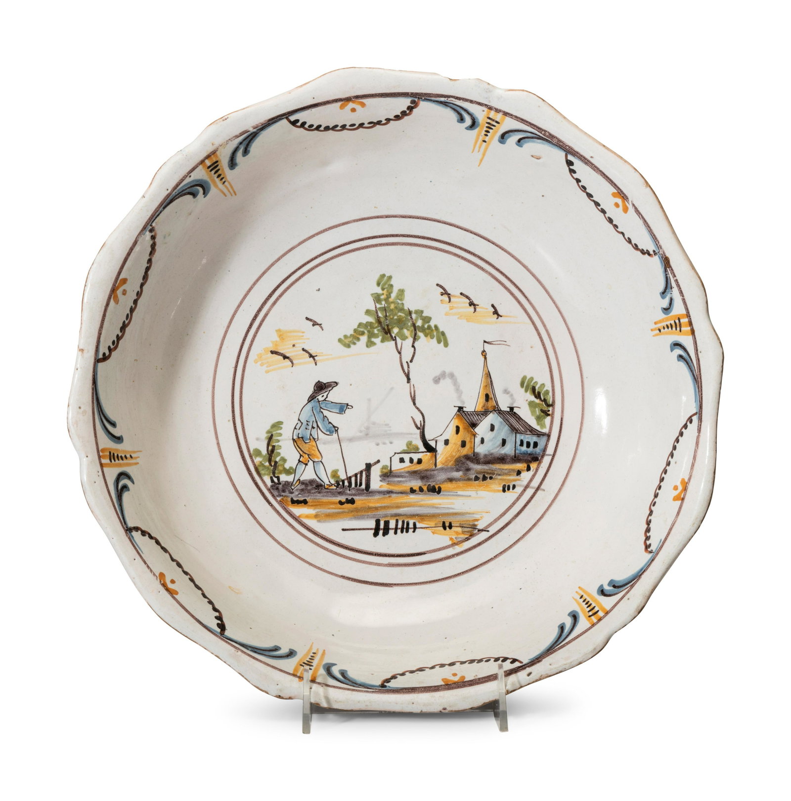 A Dutch Polychrome Glazed Delftware Bowl: A Dutch Polychrome Glazed Delftware Bowl 18th Century Diameter 12 1/2 inches. Property from the Estate of Paul Thomas Griffith, Dayton, Ohio