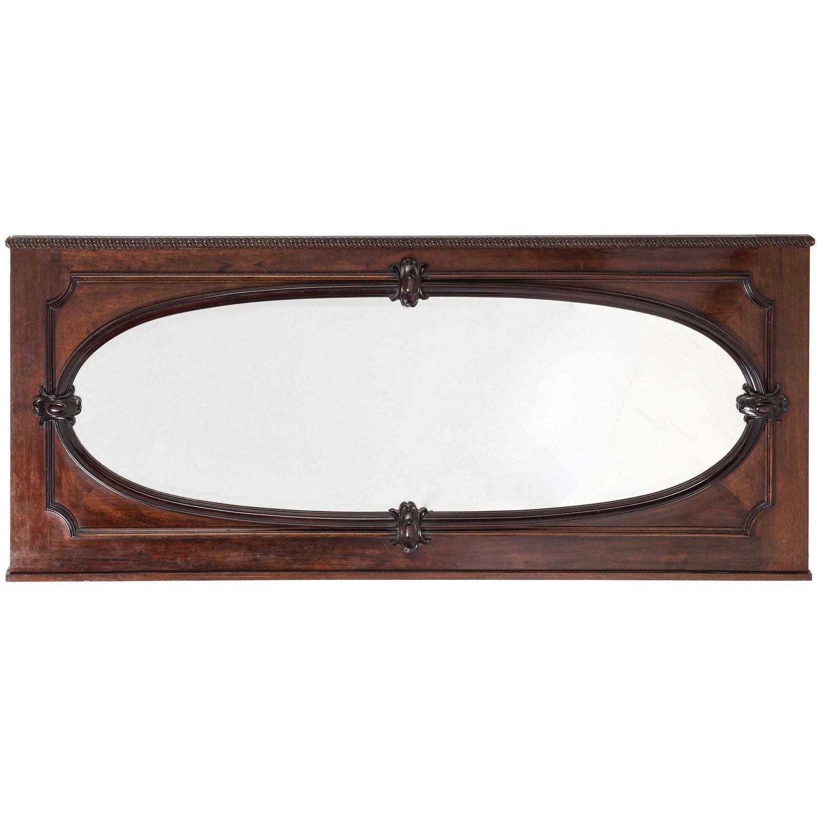 A George III Style Cartouche and Gadroon Carved: A George III Style Cartouche and Gadroon Carved Mahogany Overmantel Mirror 20th Century Height 25 1/2 x width 59 1/4 inches. Property from a Private Collection, Lake Forest, Illinois