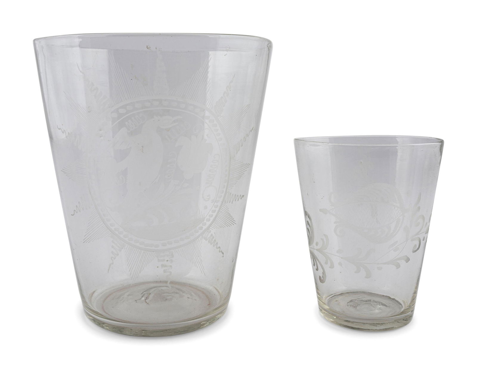 Two Blown and Etched Glass Beakers (1 of 2)