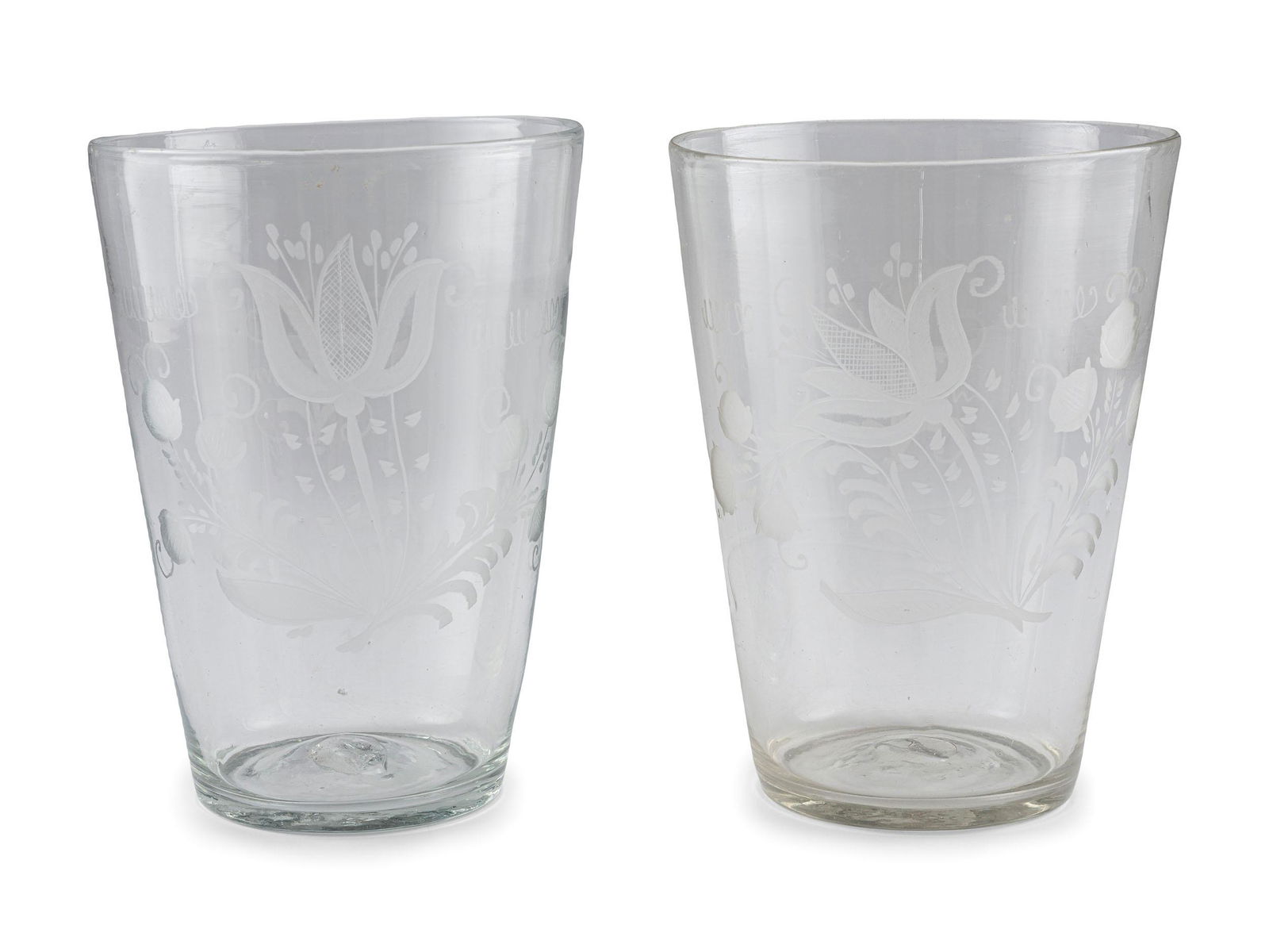 A Pair of Large Blown and Etched Glass Beakers (1 of 2)